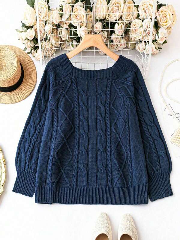 Cable Knitted Sweater With Raglan Sleeves