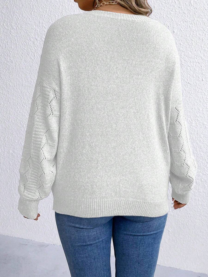 Casual Pointelle Knit Long Sleeve Sweater