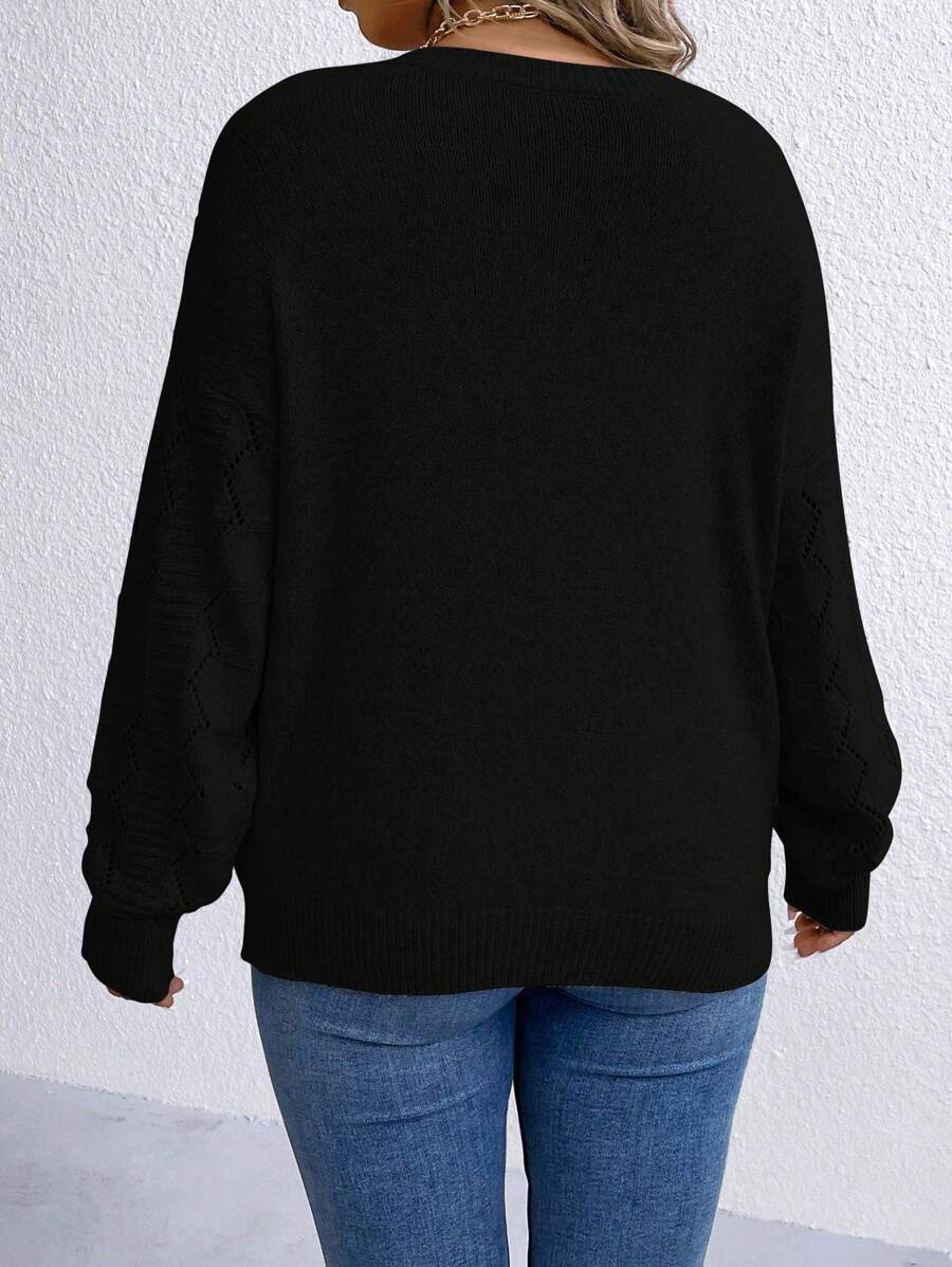 Casual Pointelle Knit Long Sleeve Sweater