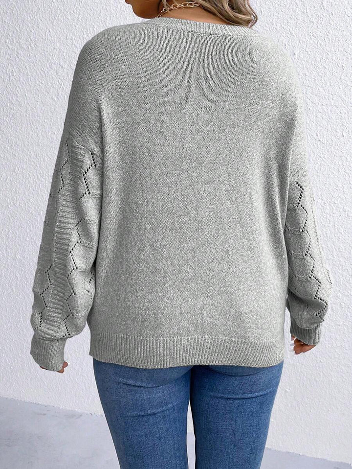 Casual Pointelle Knit Long Sleeve Sweater