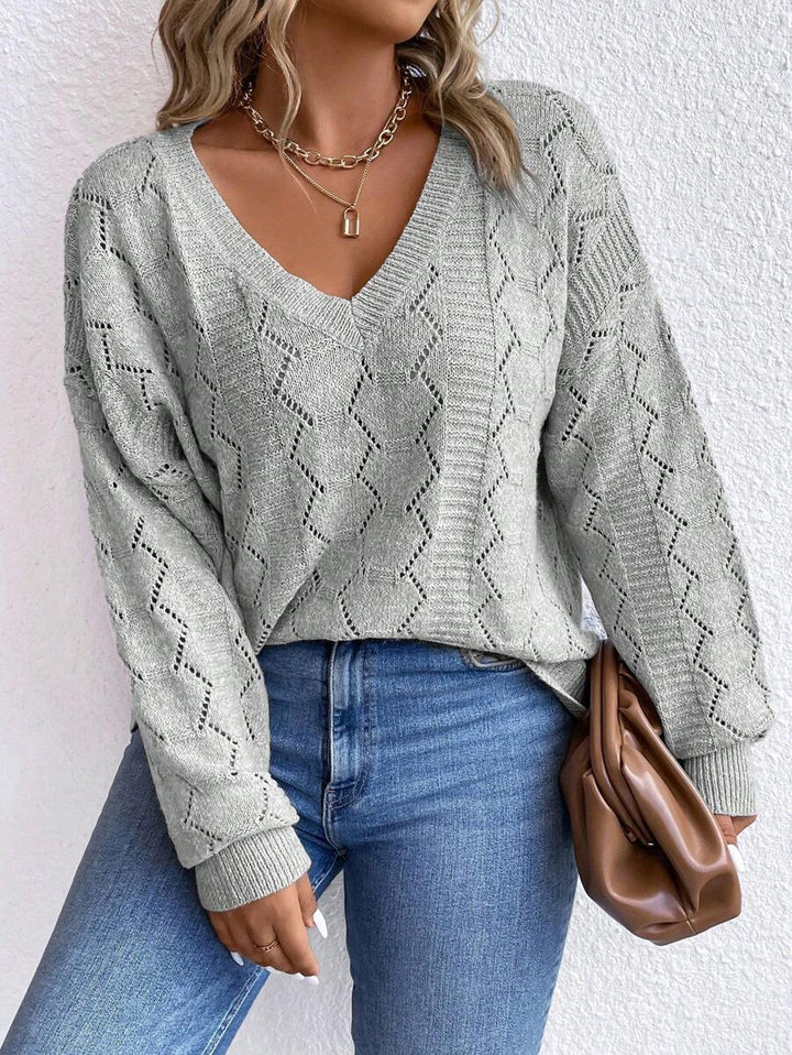 Casual Pointelle Knit Long Sleeve Sweater