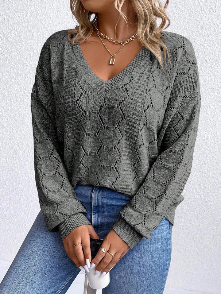 Casual Pointelle Knit Long Sleeve Sweater