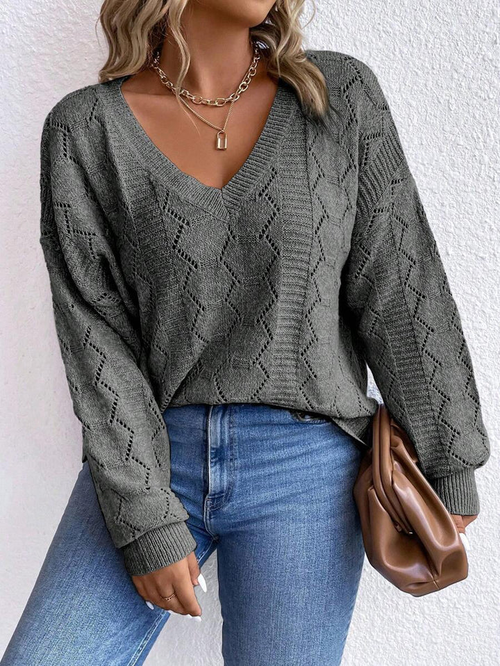 Casual Pointelle Knit Long Sleeve Sweater