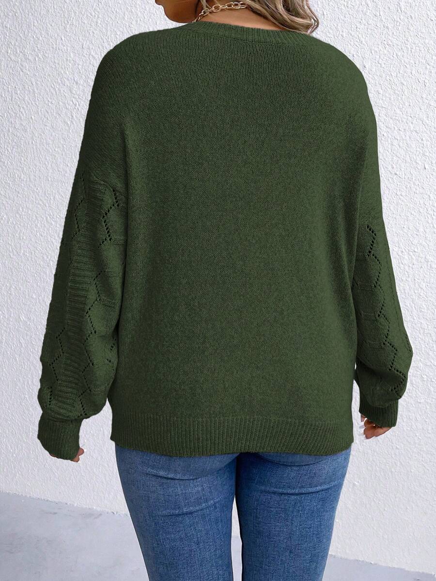 Casual Pointelle Knit Long Sleeve Sweater