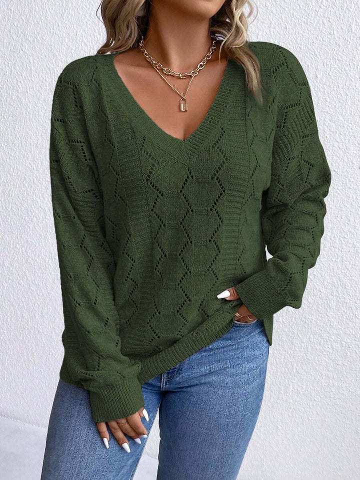 Casual Pointelle Knit Long Sleeve Sweater