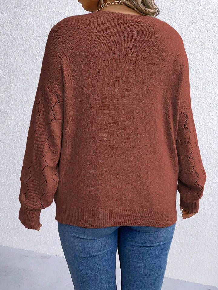 Casual Pointelle Knit Long Sleeve Sweater