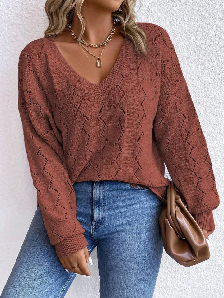 Casual Pointelle Knit Long Sleeve Sweater