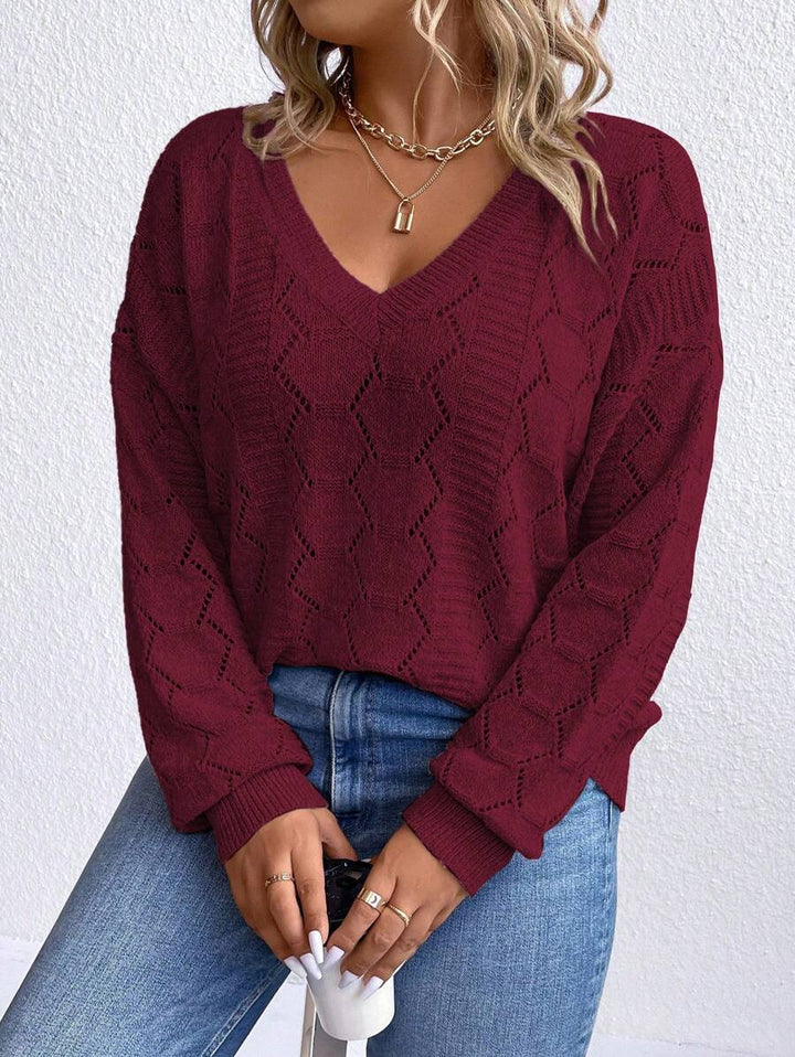 Casual Pointelle Knit Long Sleeve Sweater