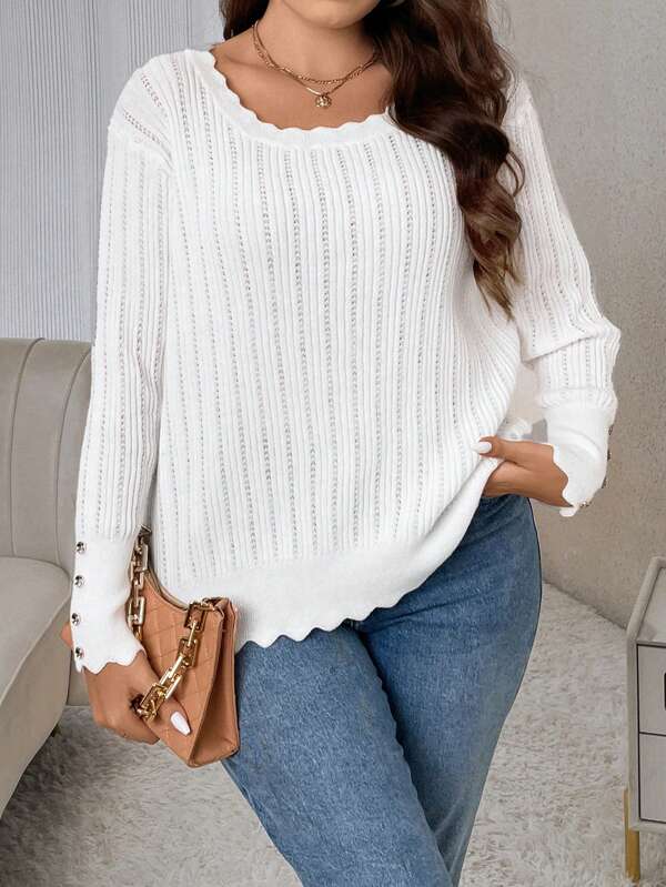 Casual Sweater With Large Round Neckline