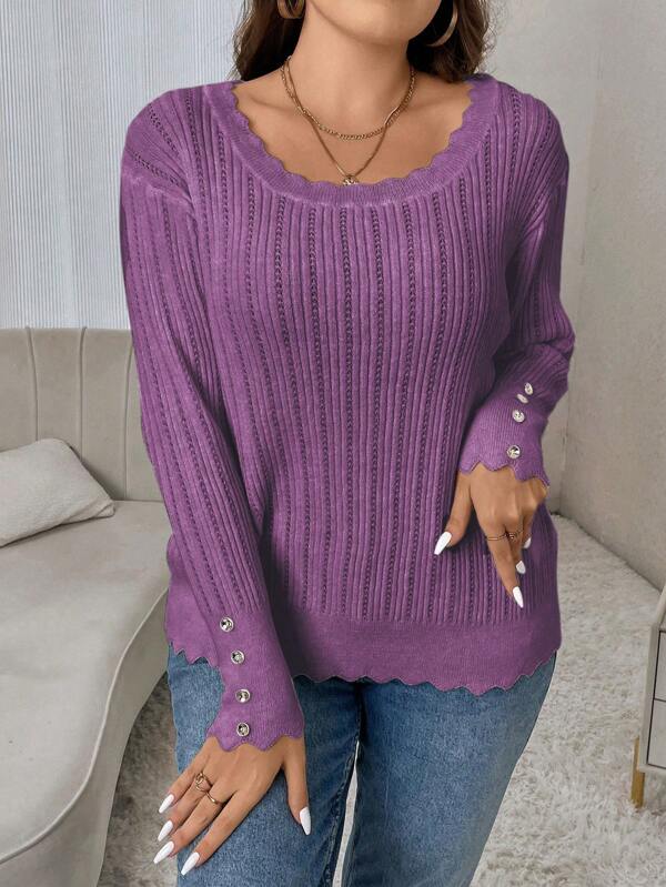 Casual Sweater With Large Round Neckline