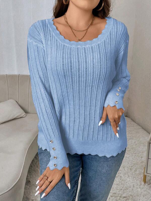 Casual Sweater With Large Round Neckline