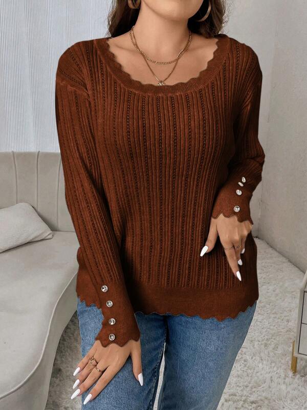 Casual Sweater With Large Round Neckline