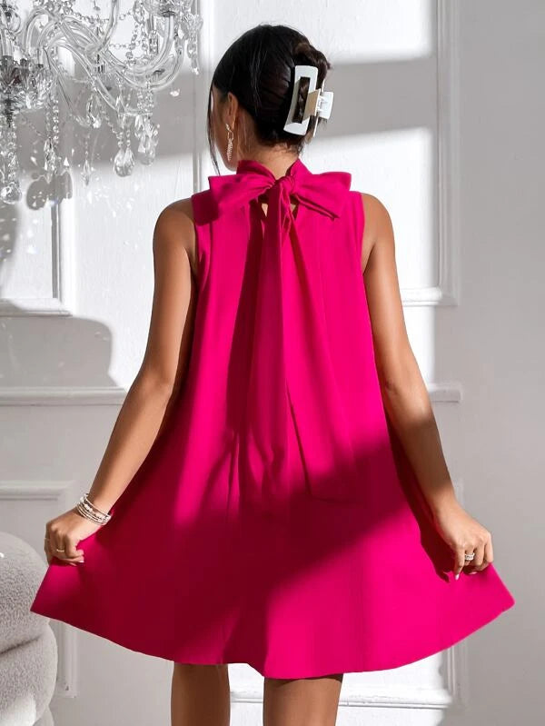 Barbie Casual Tie Pattern Plain Dress