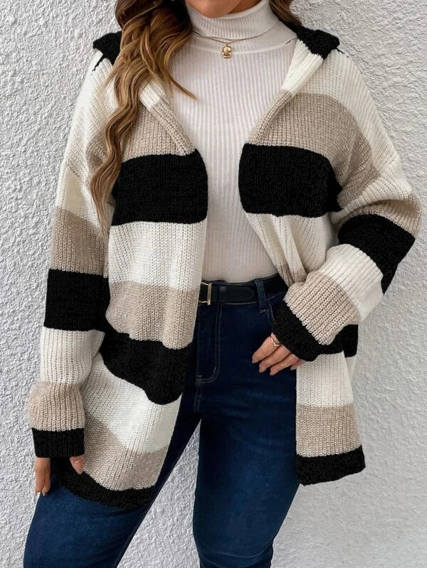 Color Block Hooded Duster Cardigan