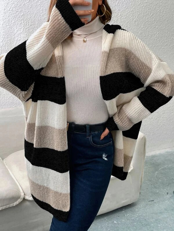 Color Block Hooded Duster Cardigan