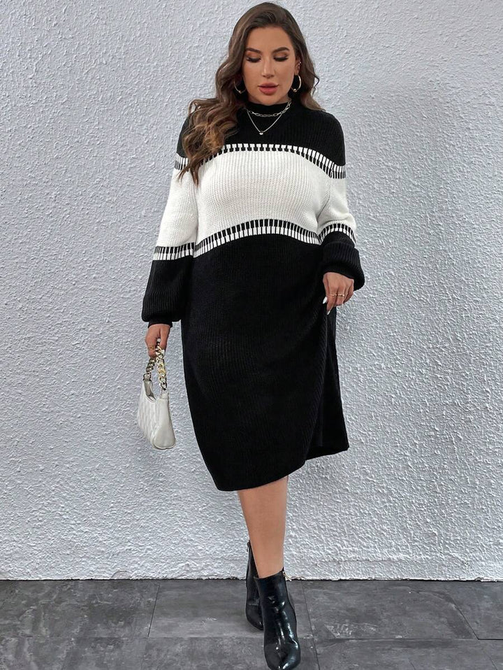 Colorblock Belted Sweater Dress