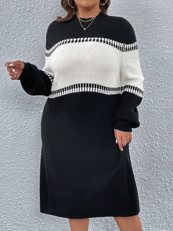 Colorblock Belted Sweater Dress