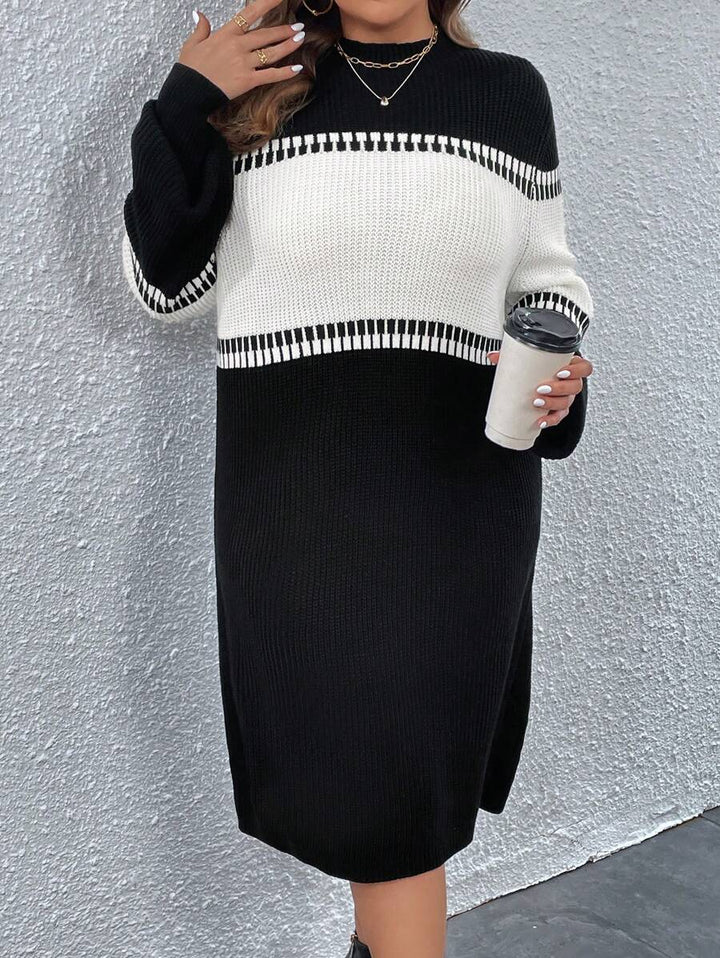 Colorblock Belted Sweater Dress