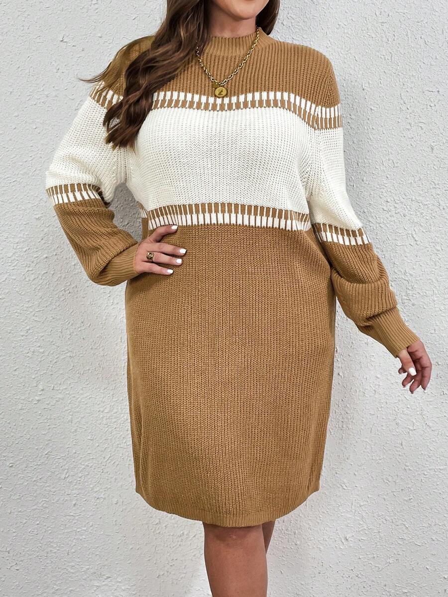 Colorblock Belted Sweater Dress