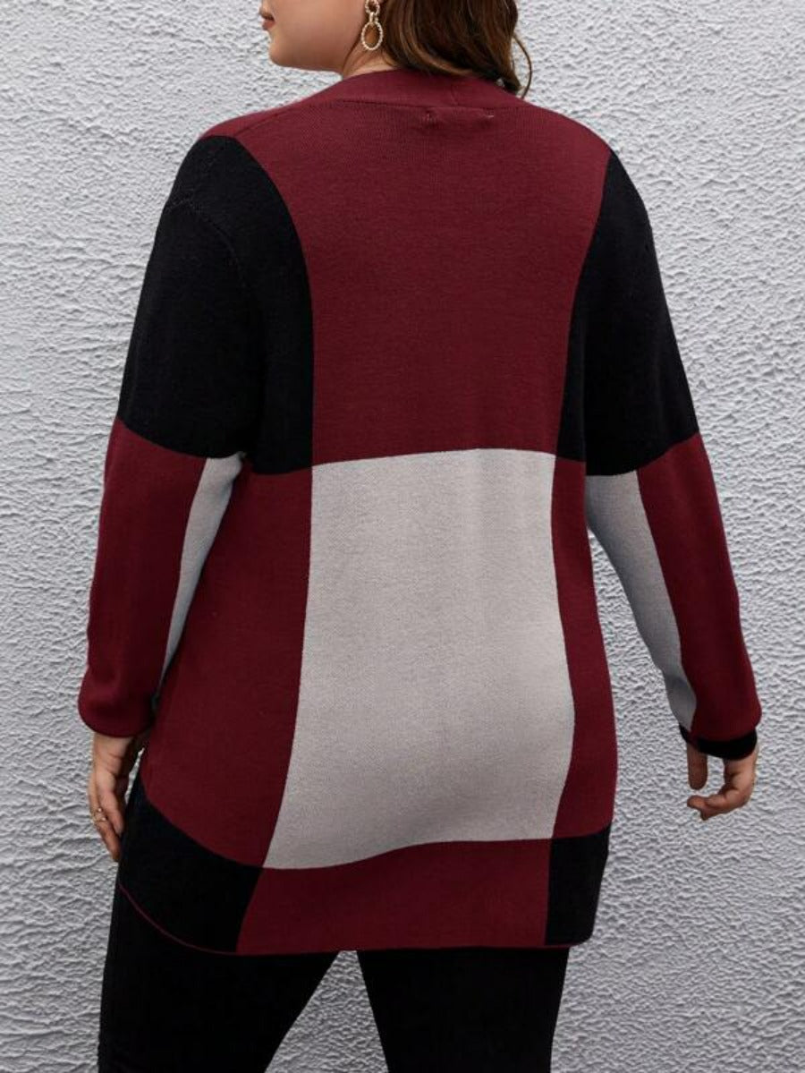 Color block Front Open Plus Cardigan