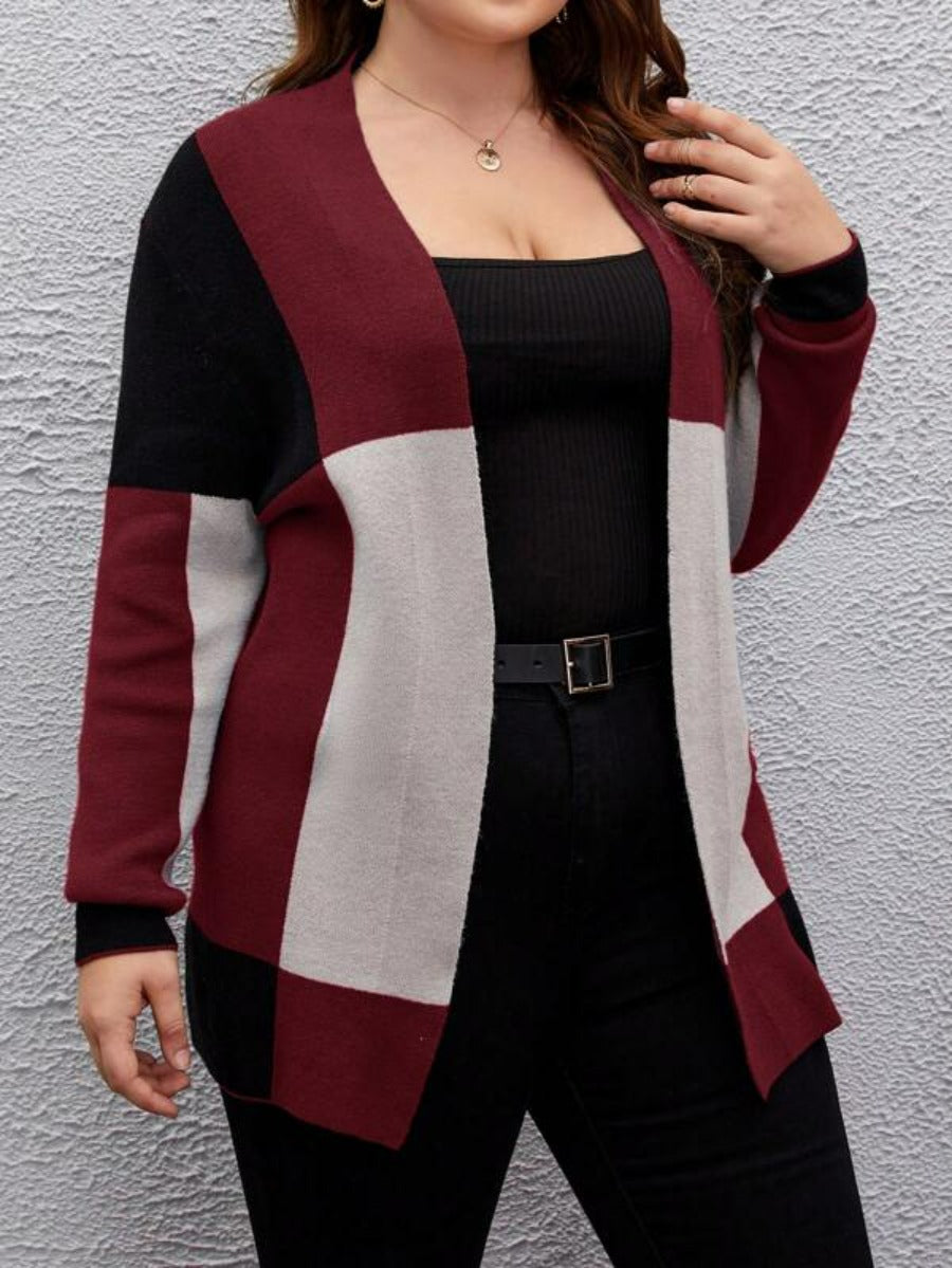 Color block Front Open Plus Cardigan