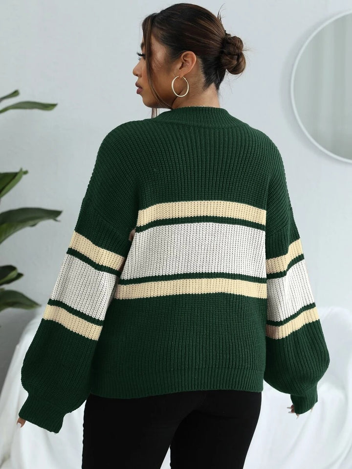 Colorblock Half Zip Drop Shoulder Sweater