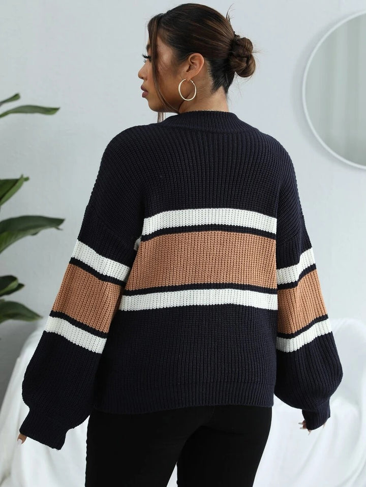 Colorblock Half Zip Drop Shoulder Sweater