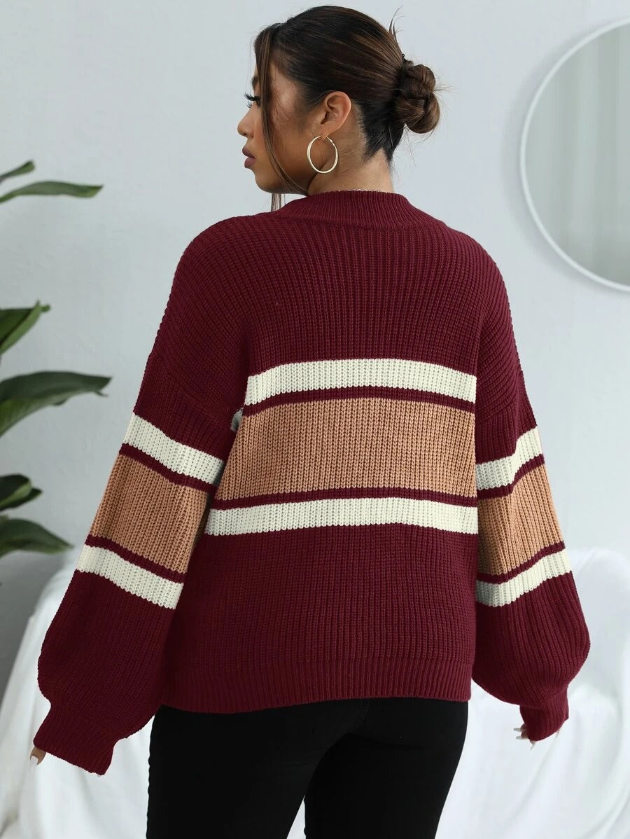 Colorblock Half Zip Drop Shoulder Sweater