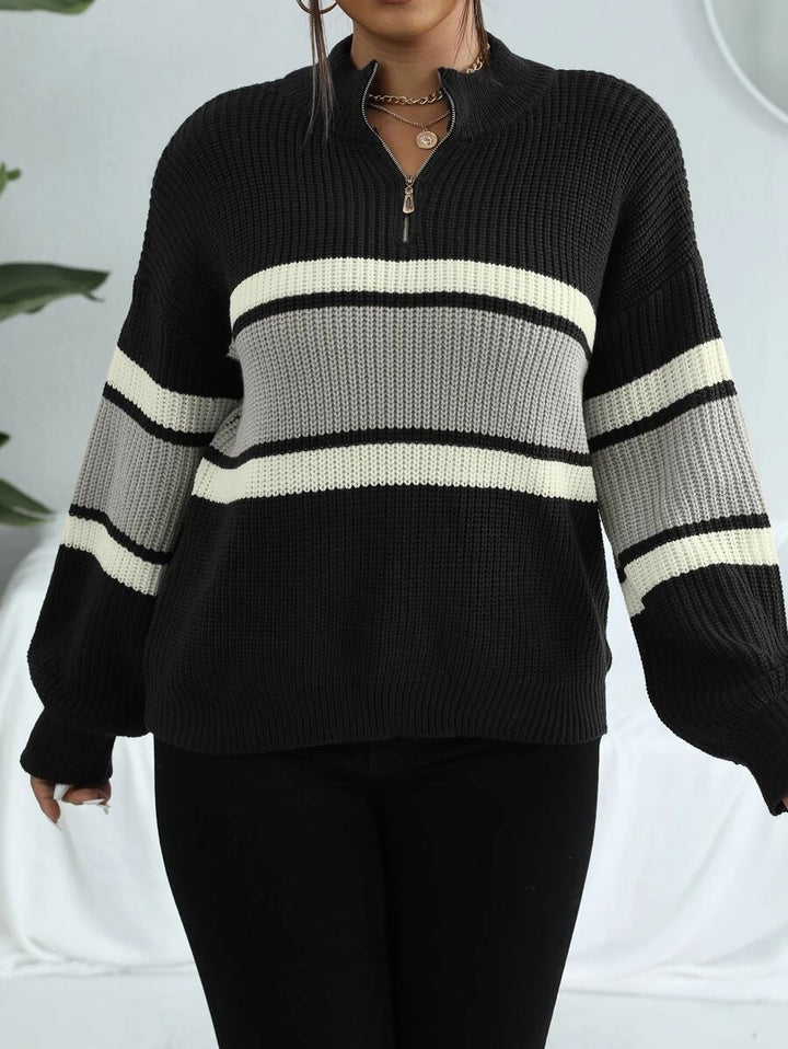 Colorblock Half Zip Drop Shoulder Sweater