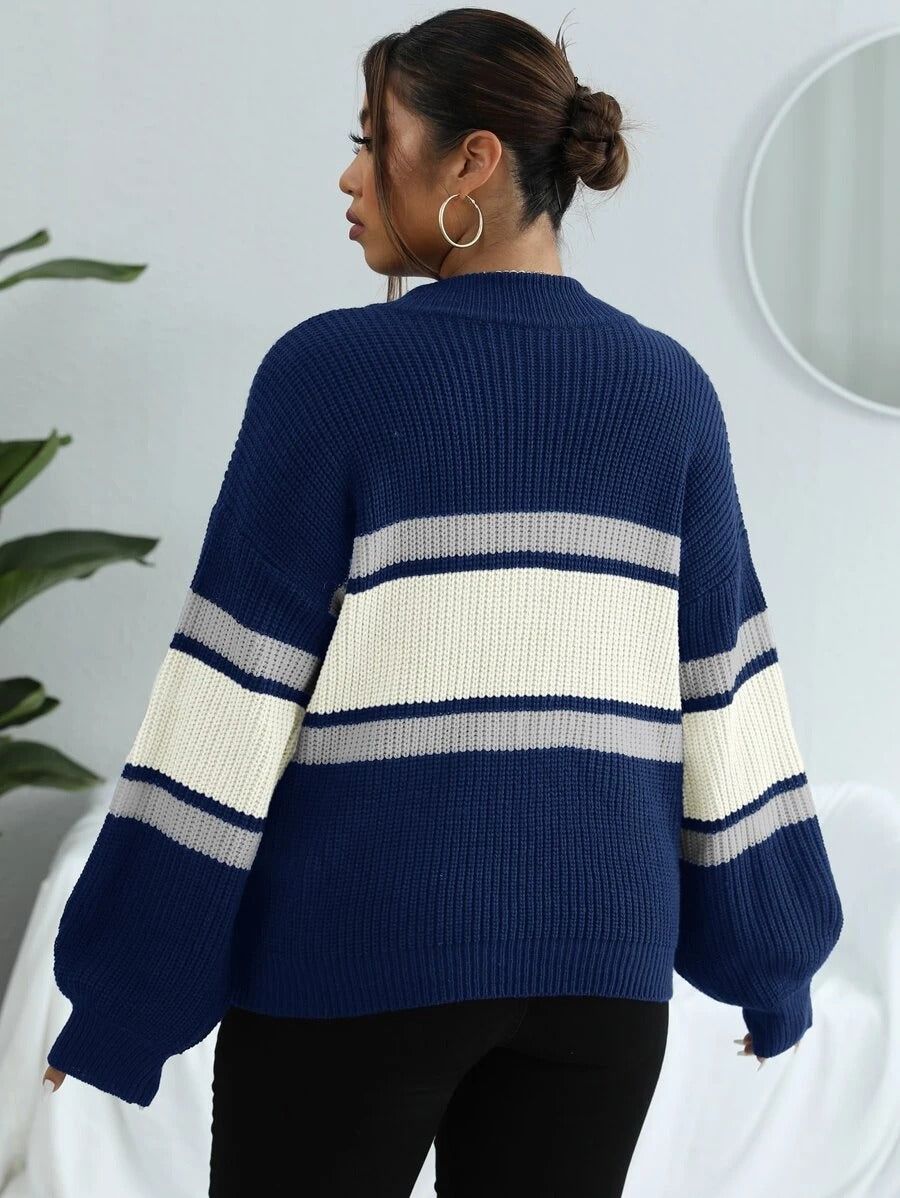 Colorblock Half Zip Drop Shoulder Sweater