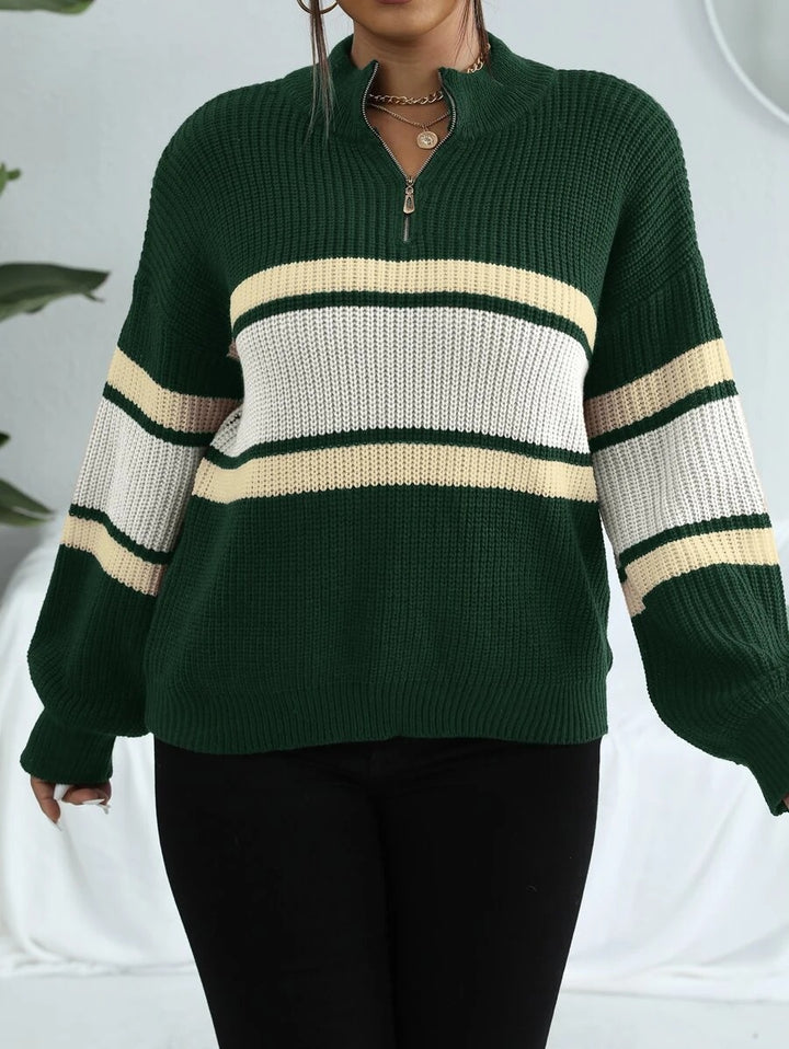 Colorblock Half Zip Drop Shoulder Sweater