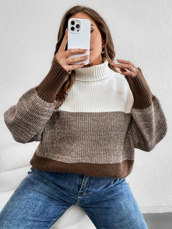 Colorblock Long Sleeve Stretchable Sweater