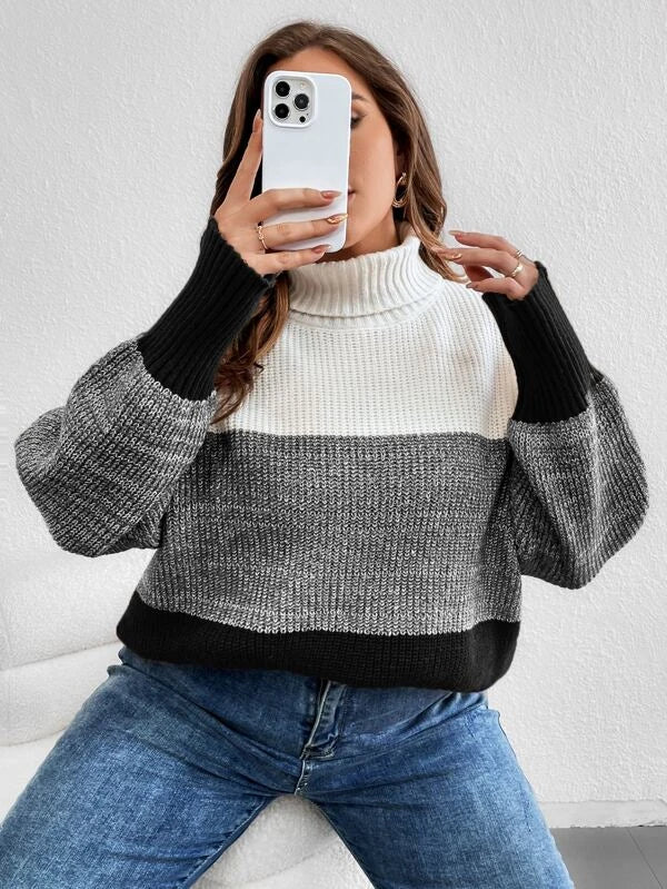 Colorblock Long Sleeve Stretchable Sweater