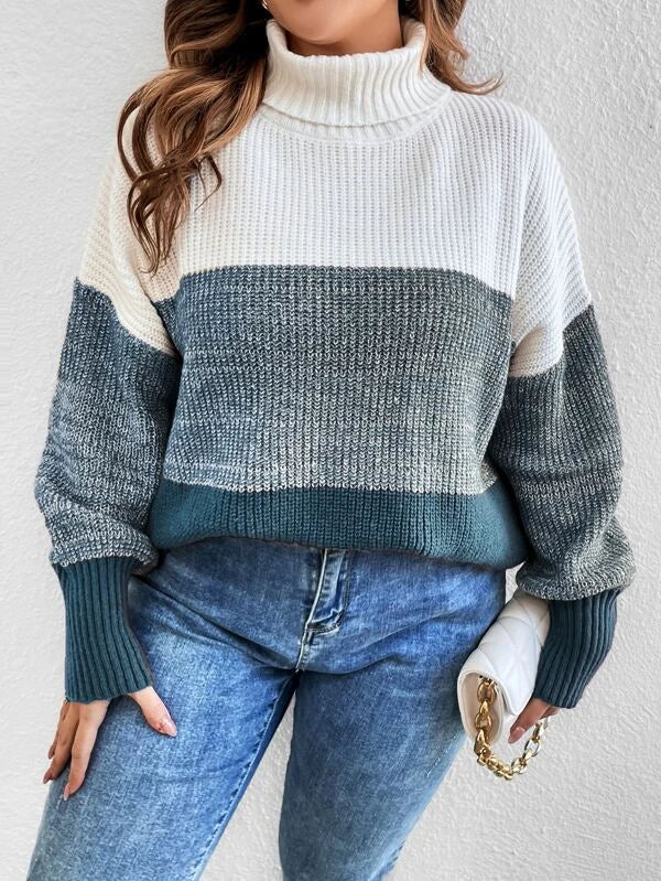 Colorblock Long Sleeve Stretchable Sweater