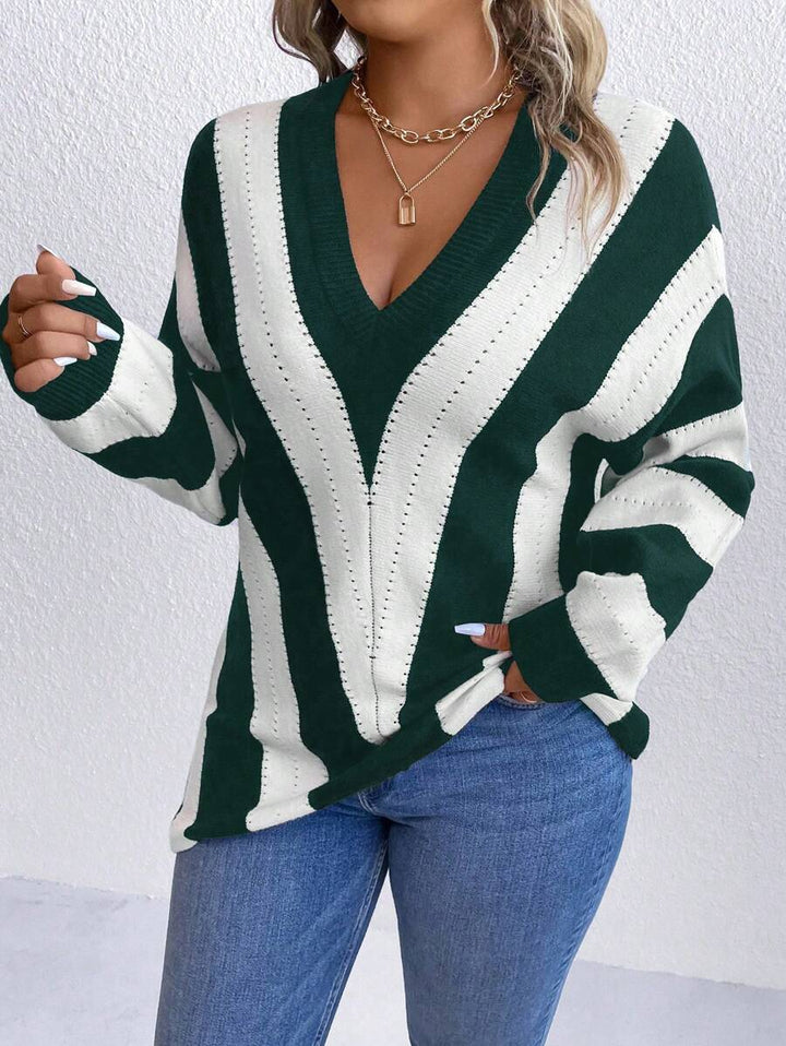 Color block Pointelle Knit Sweater