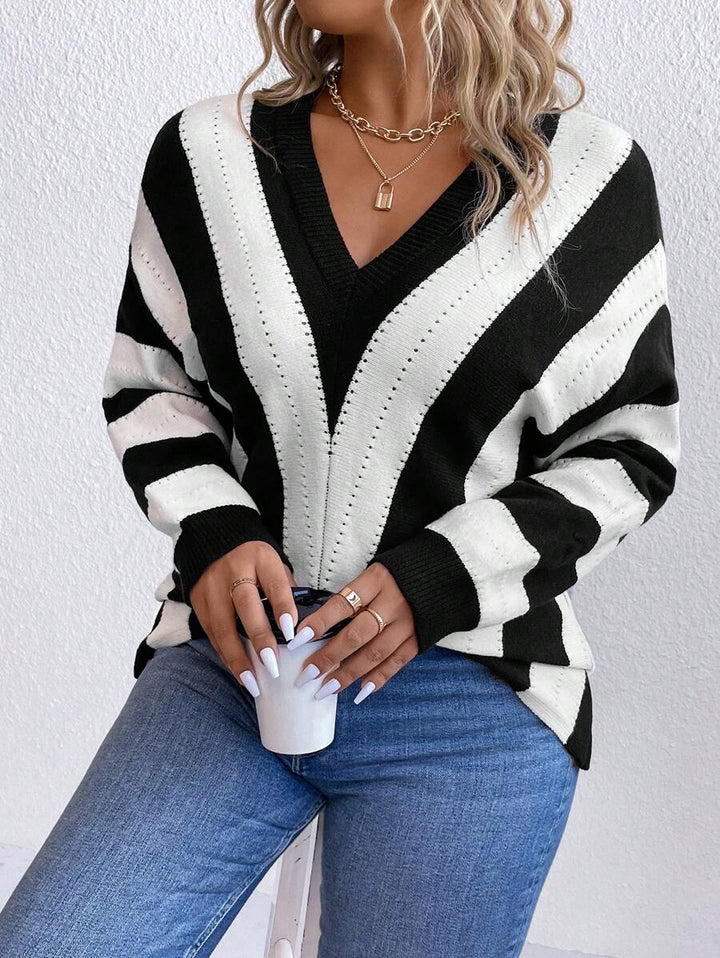 Color block Pointelle Knit Sweater