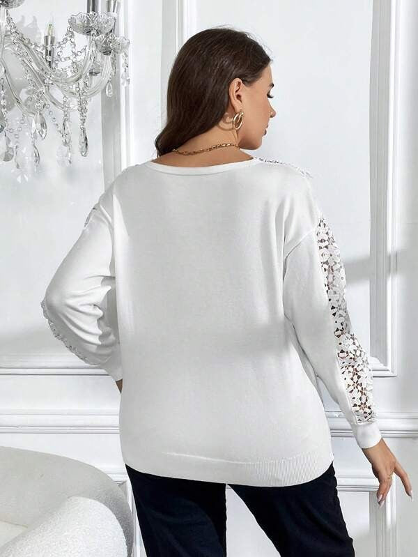 Contrast Lace Drop Shoulder Sweater