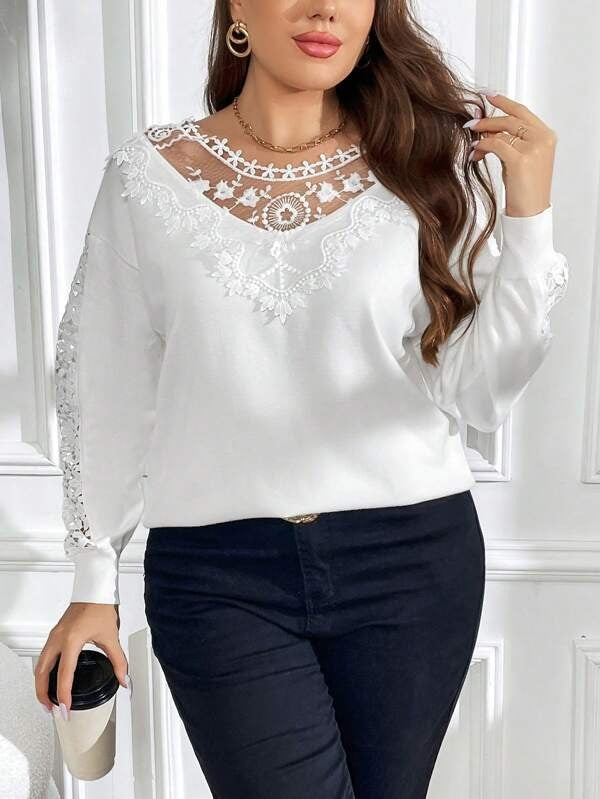 Contrast Lace Drop Shoulder Sweater