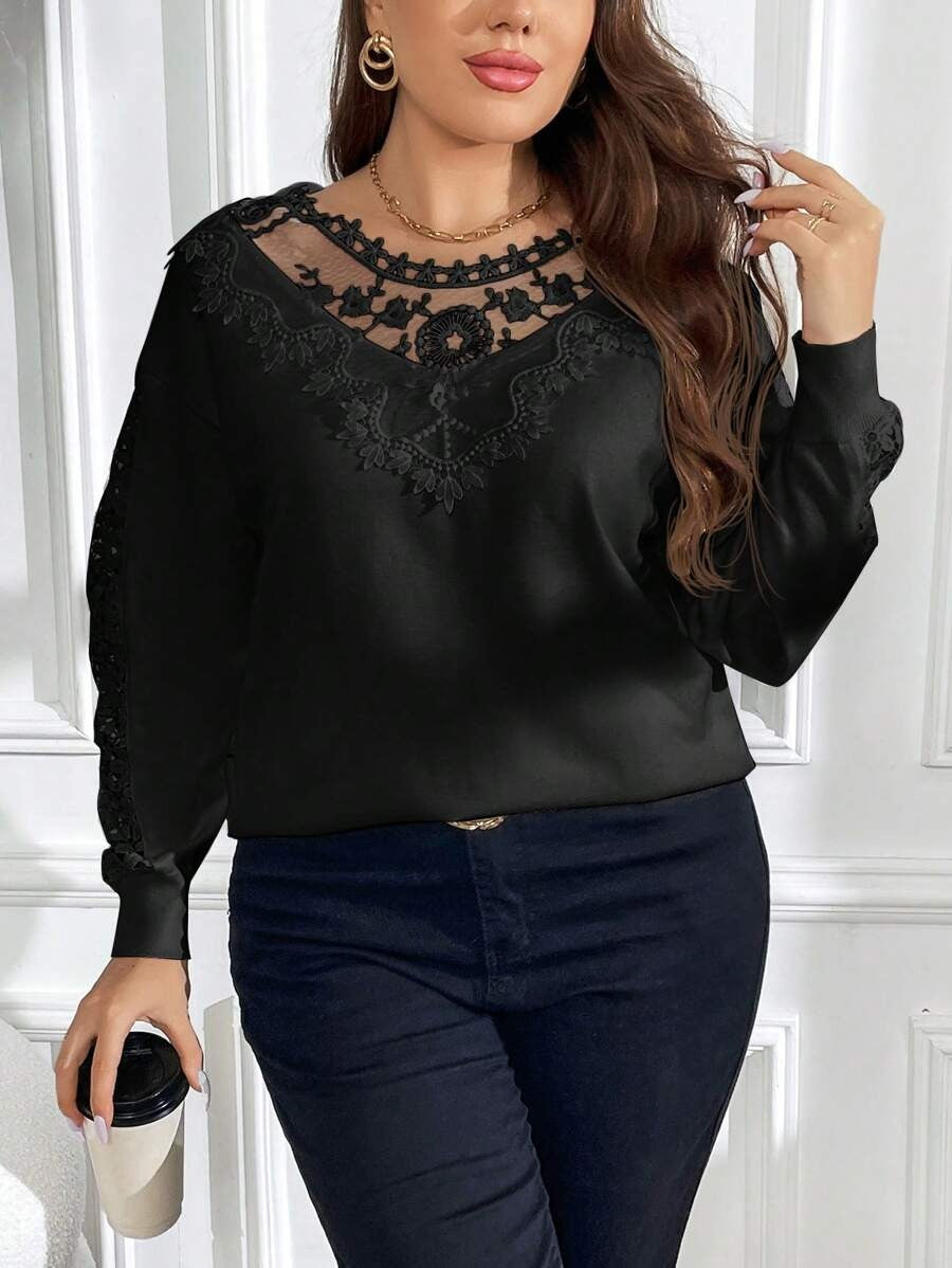 Contrast Lace Drop Shoulder Sweater