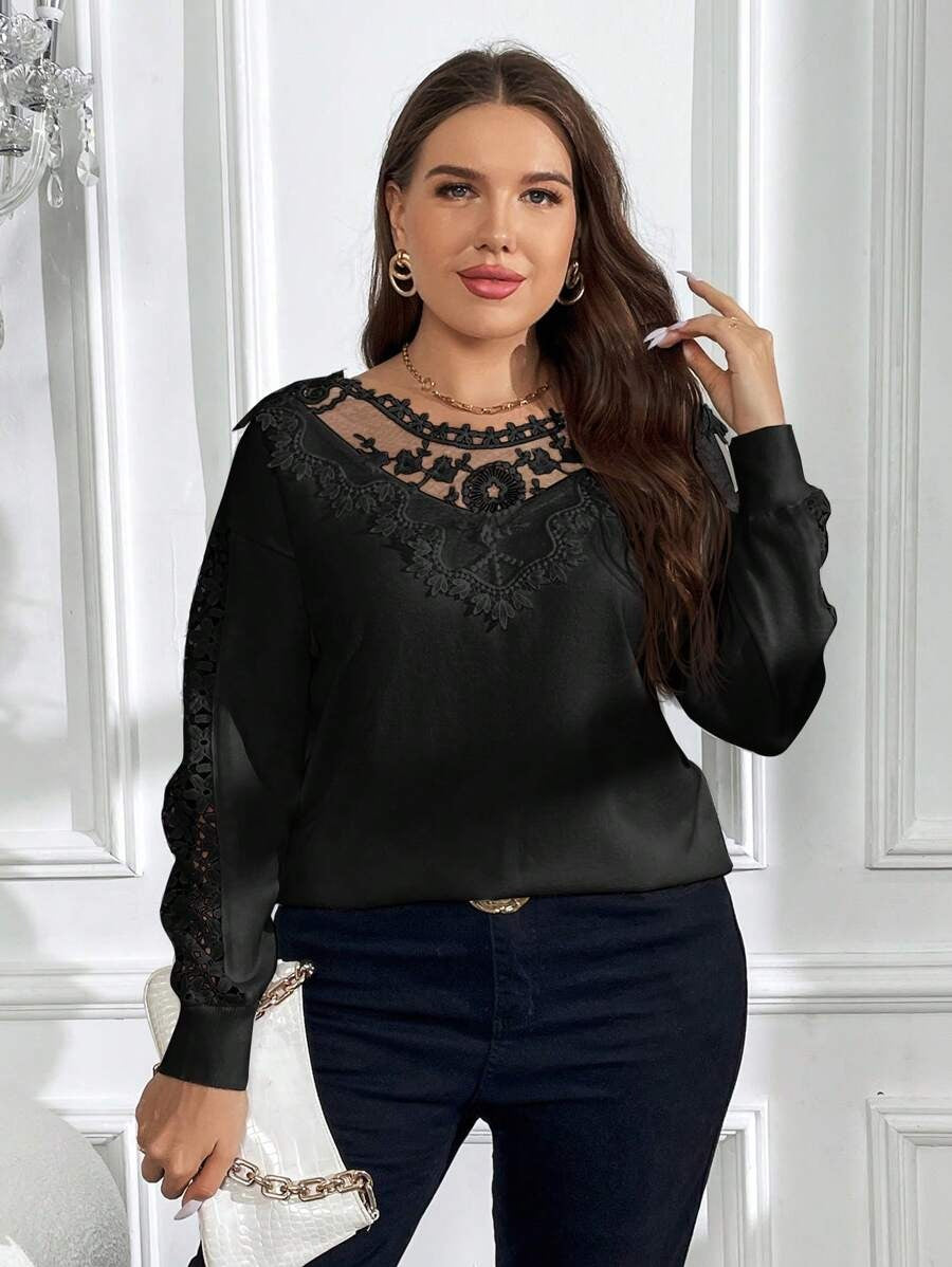 Contrast Lace Drop Shoulder Sweater