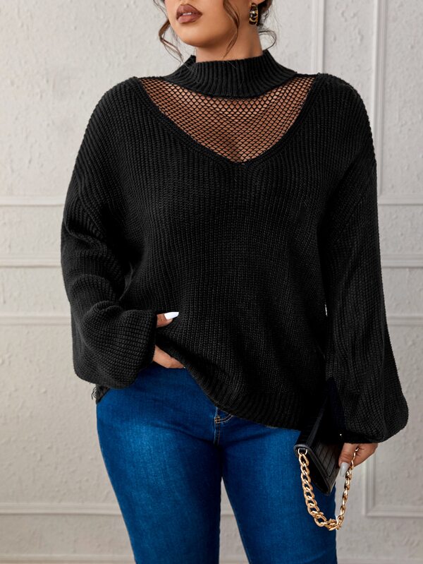 Contrast Mesh Mock Sweater