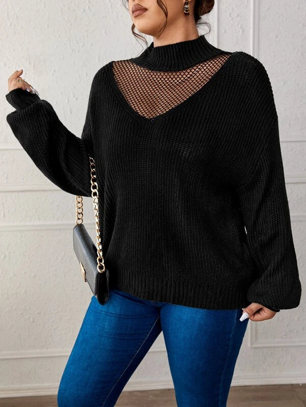 Contrast Mesh Mock Sweater