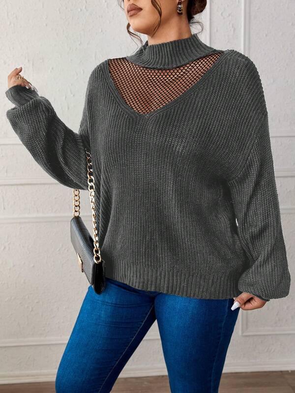 Contrast Mesh Mock Sweater