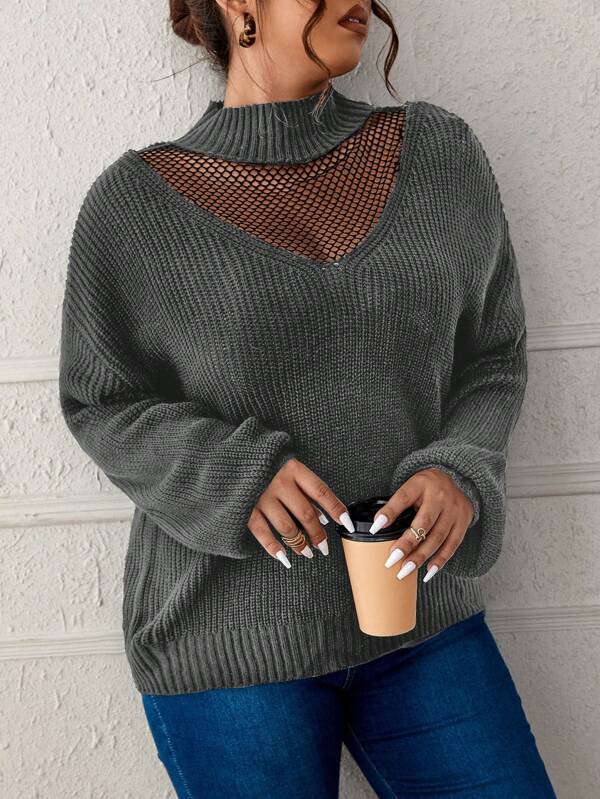 Contrast Mesh Mock Sweater