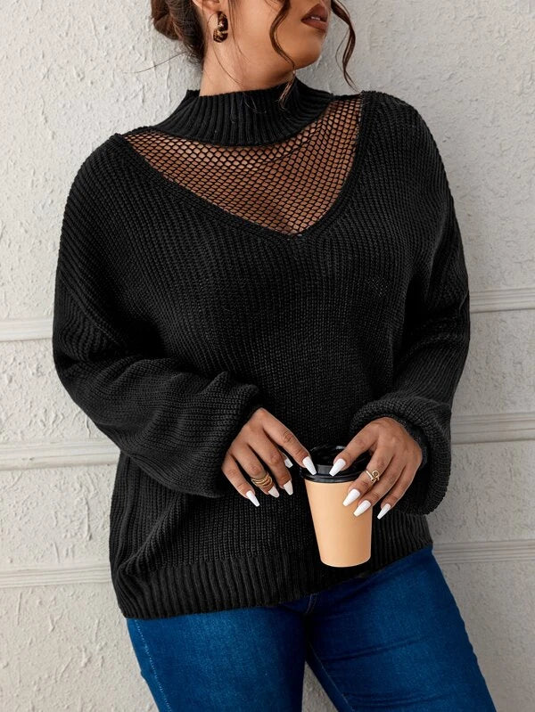 Contrast Mesh Mock Sweater