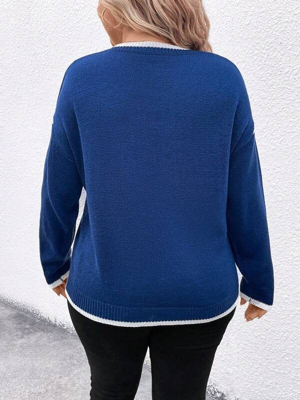 Contrast Trim Drop Shoulder Sweater