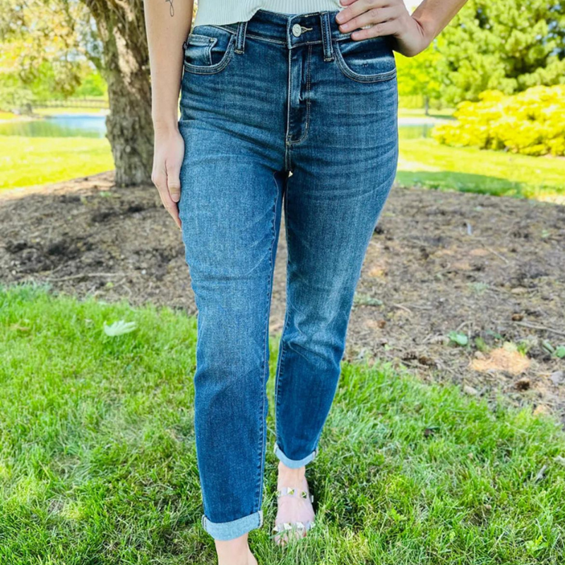 Control Cuffed Buttoned Jeans