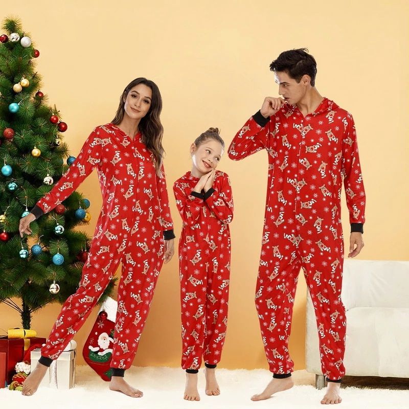 Festive Red Reindeer Family Jumpsuit Set