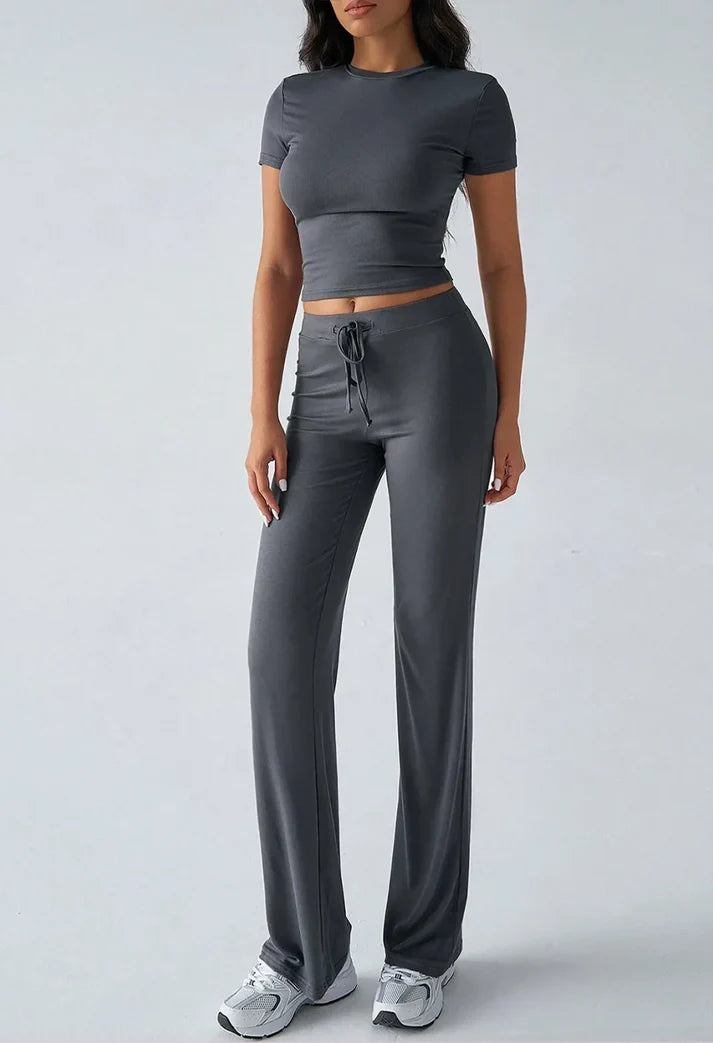 Cozy And Stylish Drawstring Pants And Crop Top