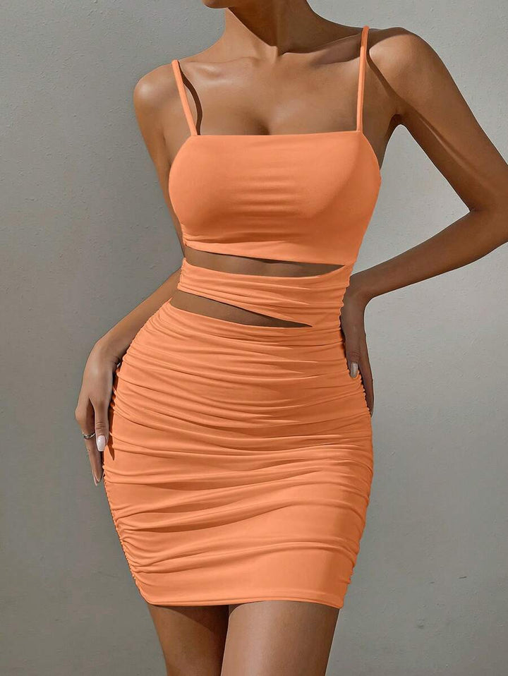 Barbie Cut Out Ruched Side Cami Bodycon Dress